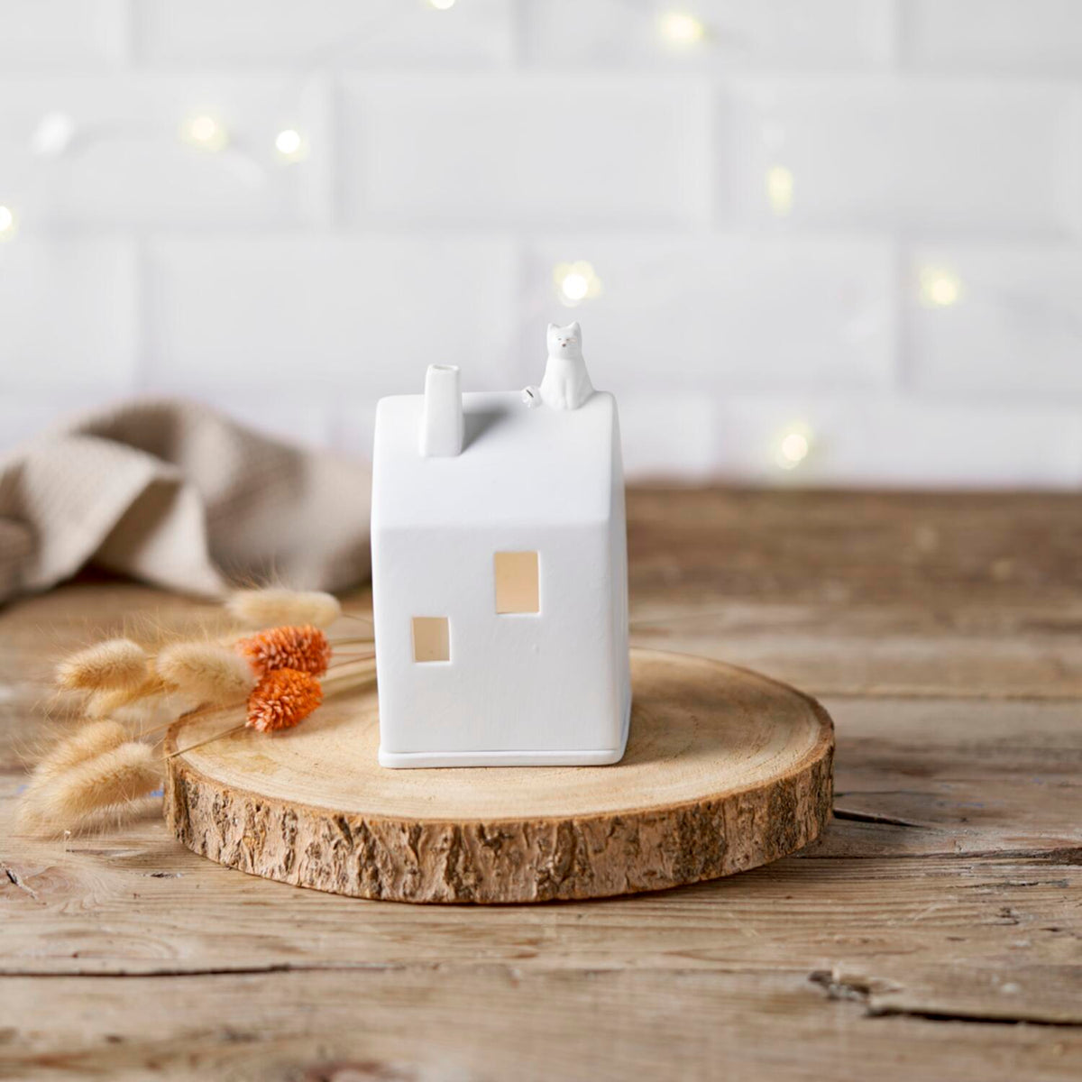 Lichthaus "LIVING - Katze" - 13,5x7x7 cm (Weiß)