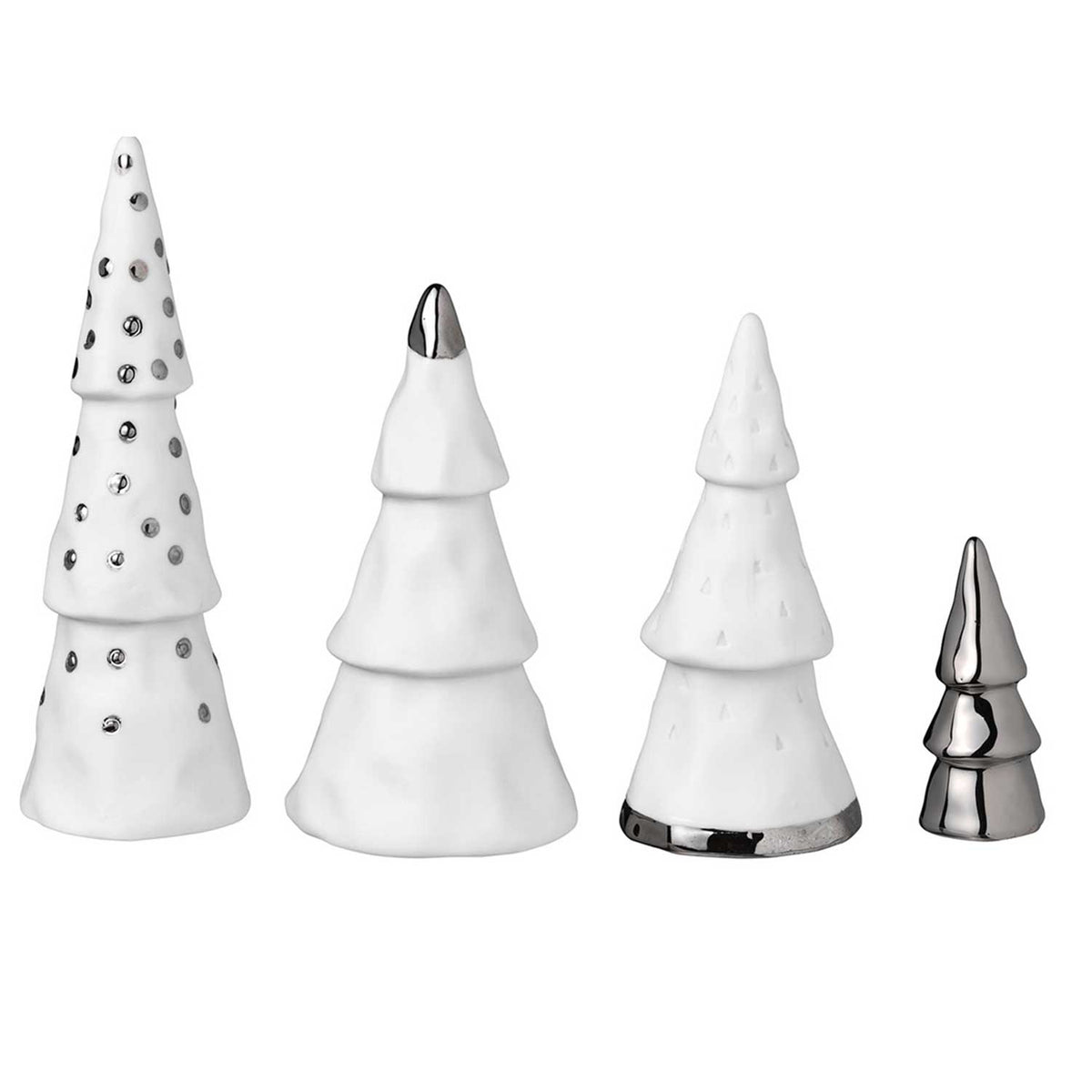 Porzellan-Bäume "Weihnachtswald" - 4er-Set (Weiß/Silber)