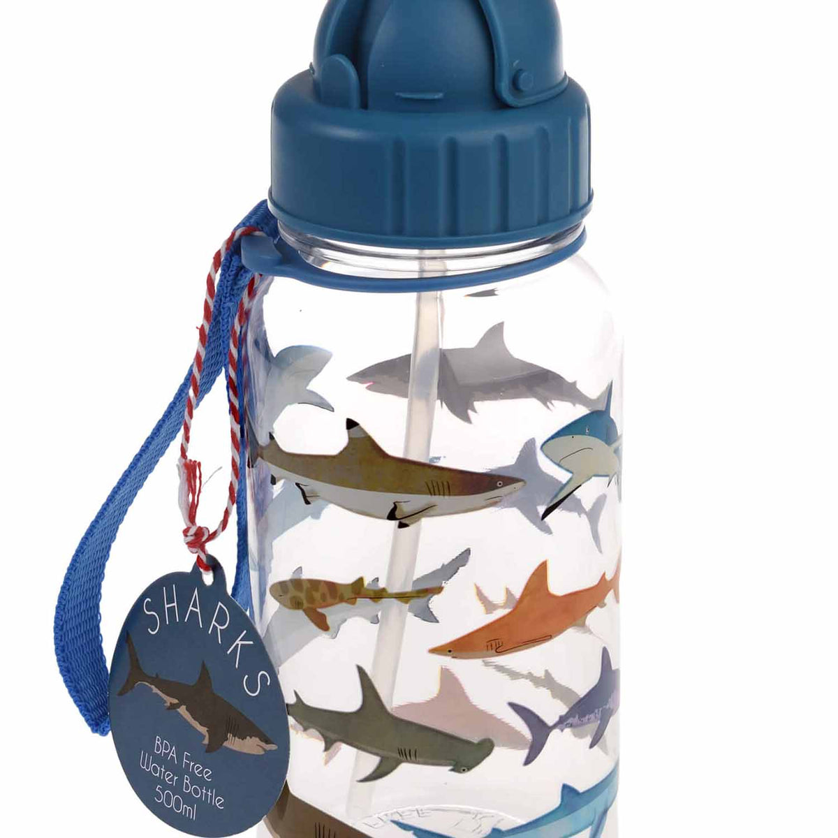 Trinkflasche für Kinder mit Trinkhalm "Sharks" - 500 ml (Bunt)