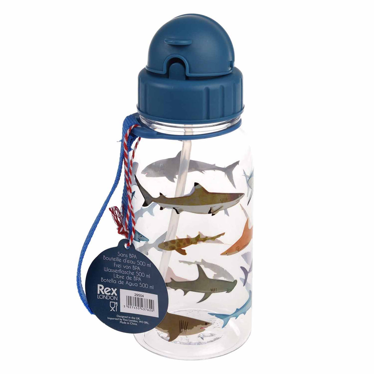 Trinkflasche für Kinder mit Trinkhalm "Sharks" - 500 ml (Bunt)
