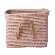 Aufbewahrungskorb aus Raffia mit Griffen - Quadratisch (Soft Pink)