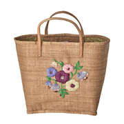 Tasche "Raffia - Heavy Flower" mit Lederhenkeln - L (Tea)