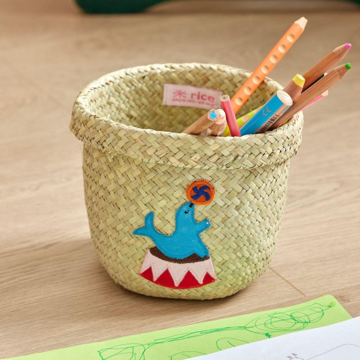 Aufbewahrungskorb aus Raffia "Circus" - Groß (Natur)