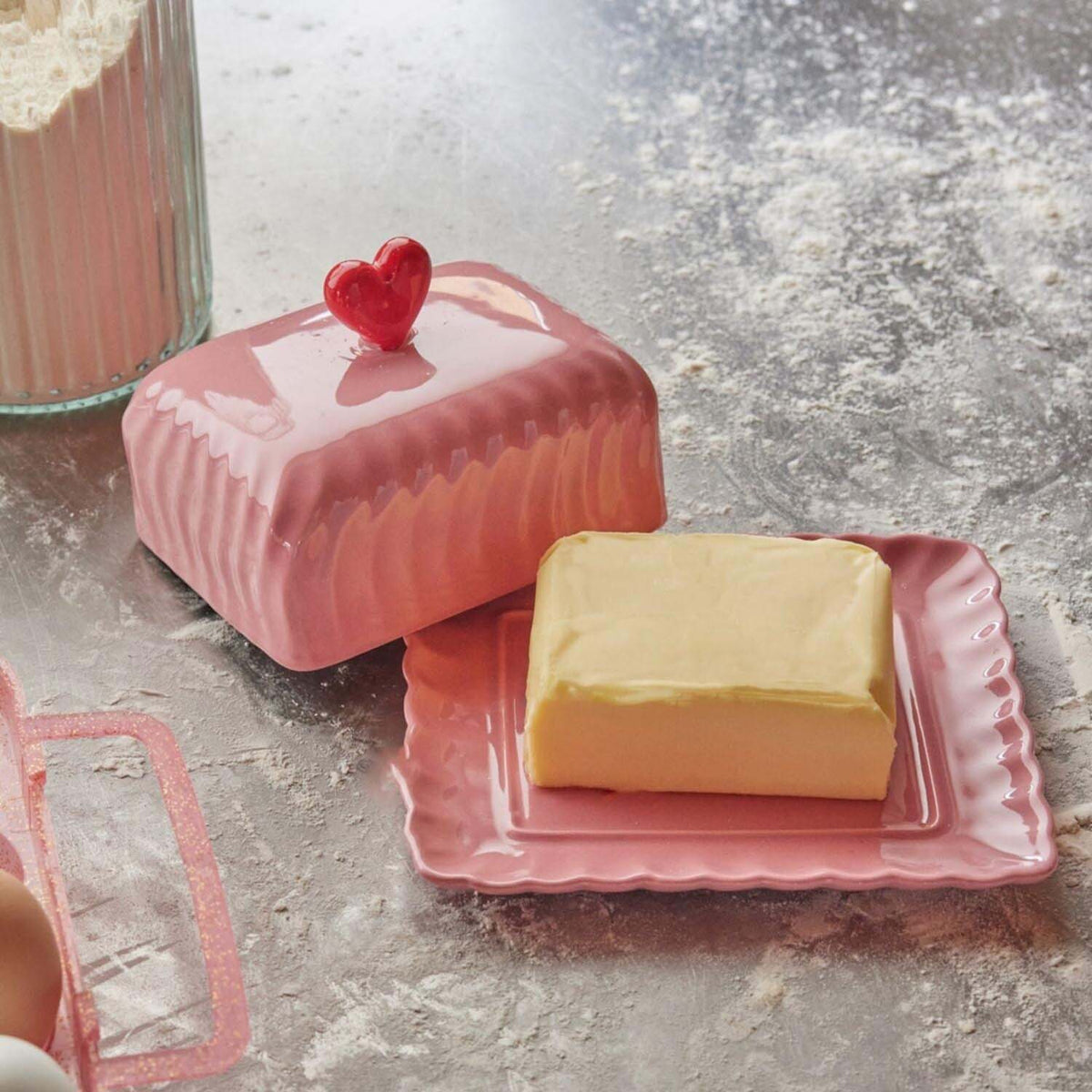 Butterdose aus Keramik "Herz" (Pink)