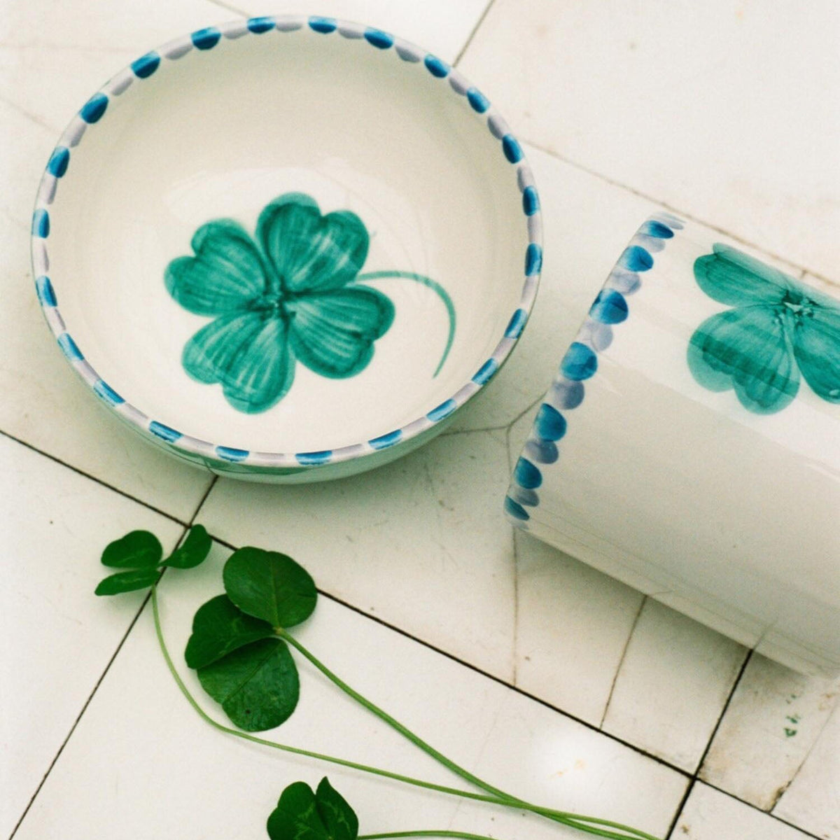 Keramik Schale "Good Luck" (Weiß/Grün)