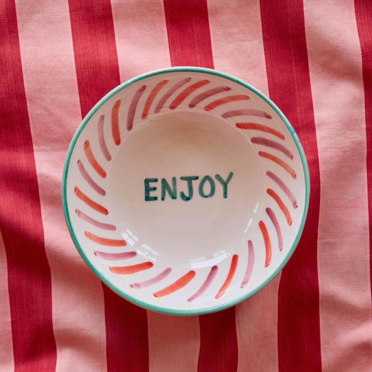 Salatschale aus Keramik - "Enjoy" - 820 ml (Rosa)