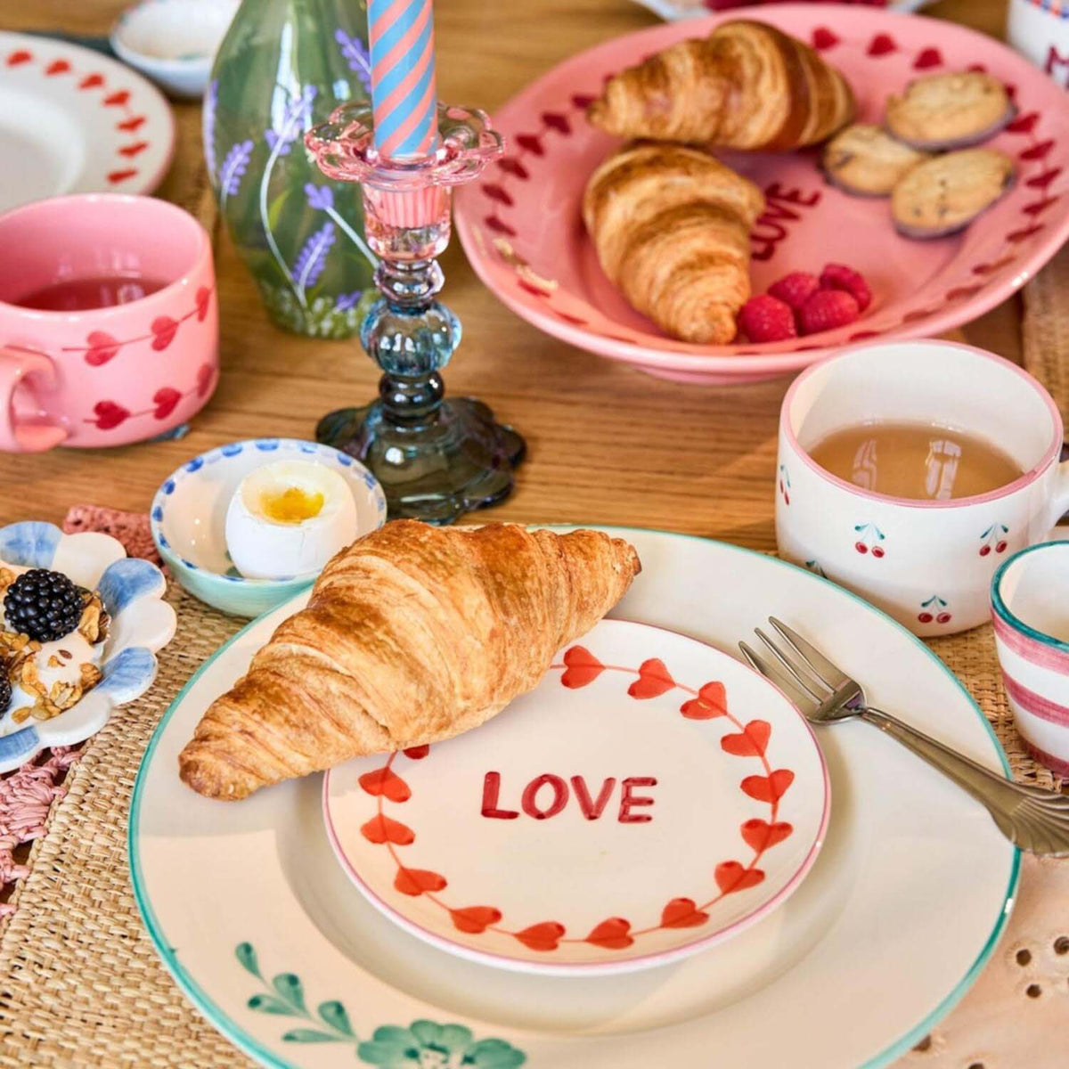 Kuchenteller aus Keramik "Love" - 15 cm (Weiß/Rot)