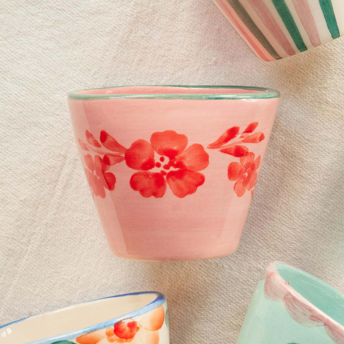 Keramik Espressotasse "Flower Vine" (Pink/Orange)