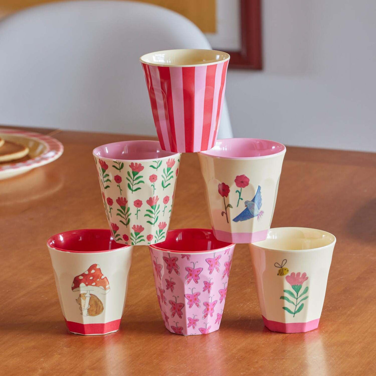Melamin Tasse "Happy Forest" - Set 6-tlg. (Pink/Bunt)
