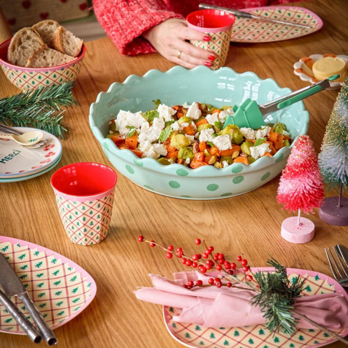 rice Melamin Becher "Diamond Christmas Tree" - M (Creme/Rosa)