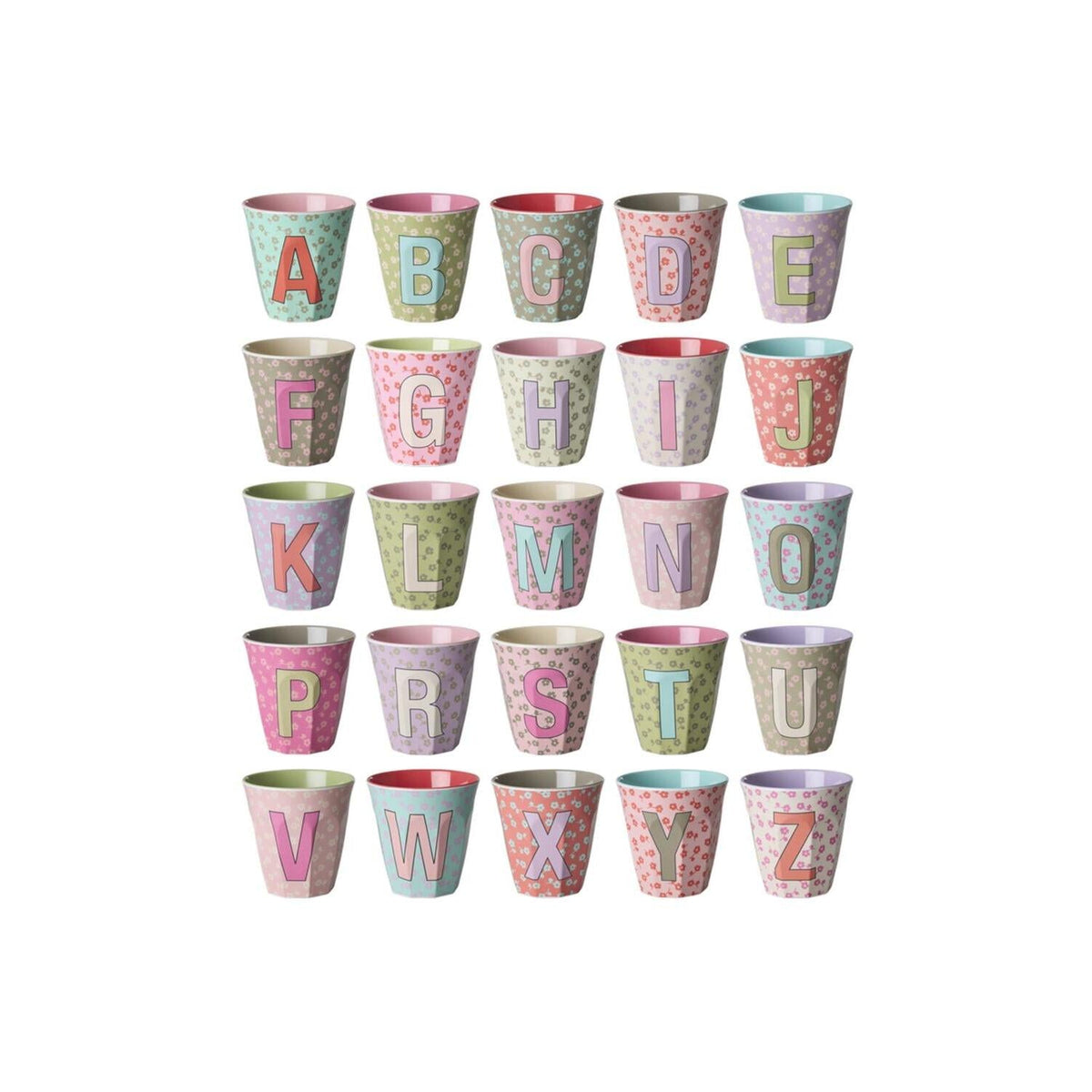 Melamin Becher "Buchstabe M - Flowers" - M (Bunt)