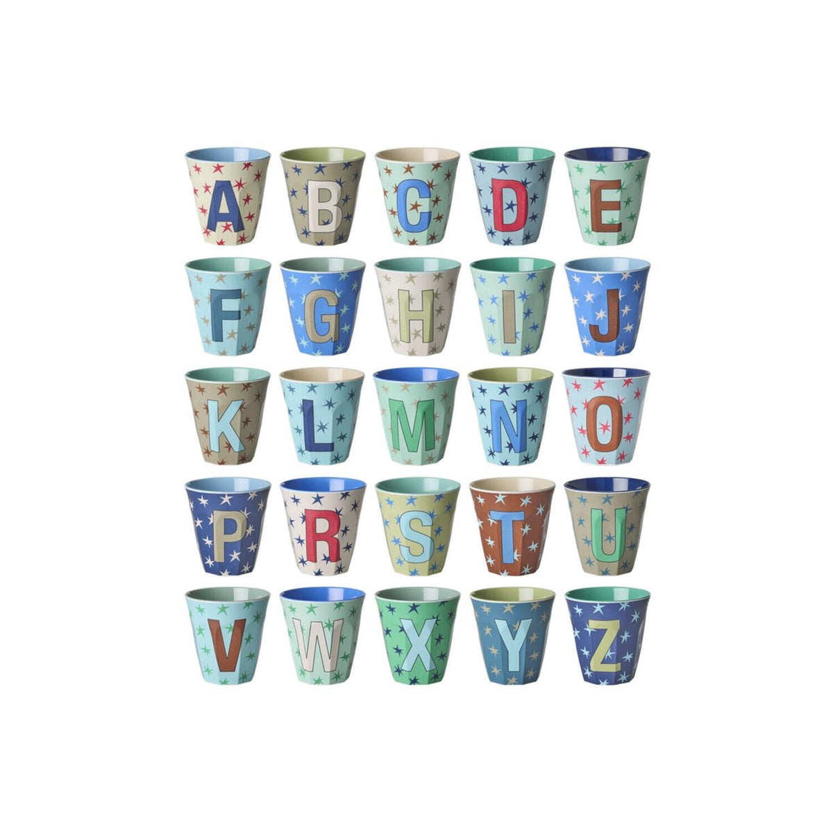 Melamin Becher "Buchstabe J - Stars" - M (Bunt)