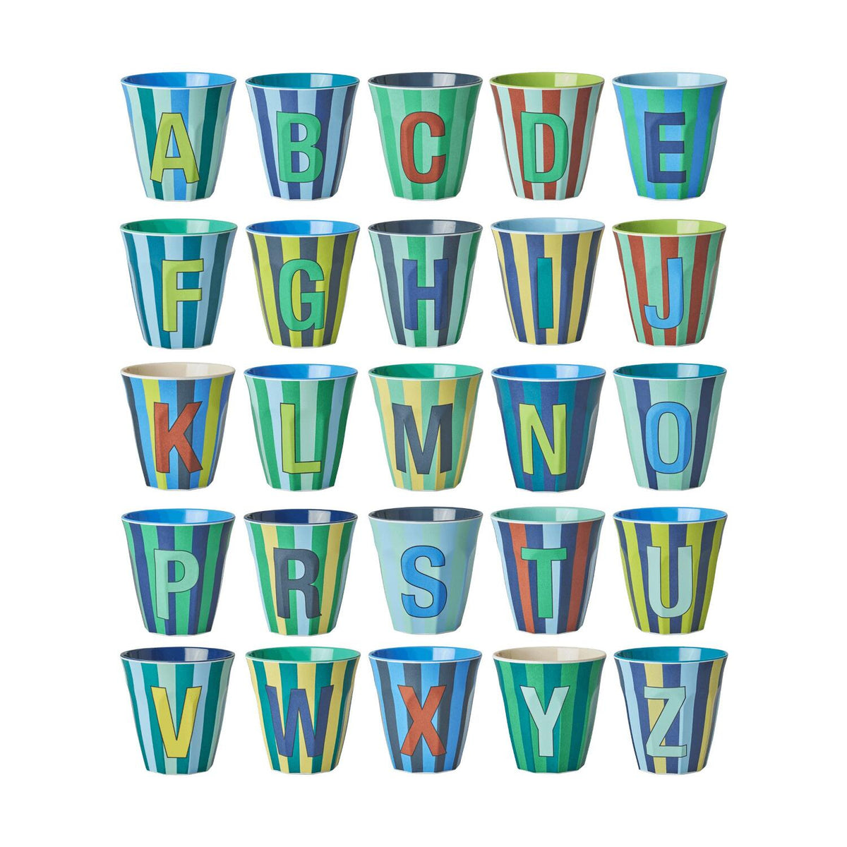Melamin Becher mit Streifen "Buchstabe X" - Medium (Blau/Dunkelblau)