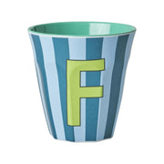 Melamin Becher mit Streifen "Buchstabe F" - Medium (Blau/Hellblau)