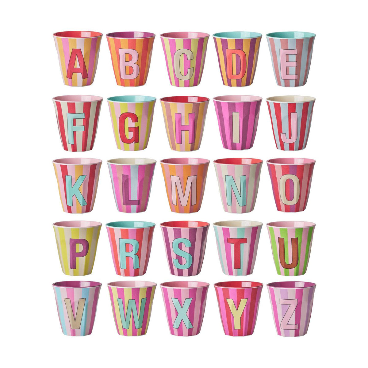 Melamin Becher mit Streifen "Buchstabe P" - Medium (Bunt)