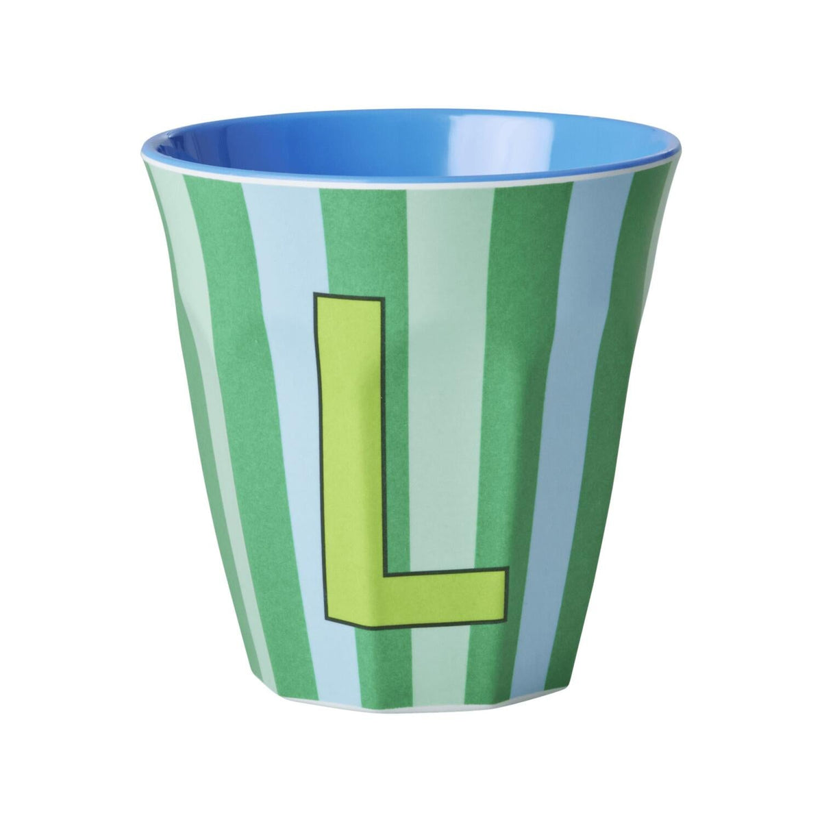 Melamin Becher mit Streifen "Buchstabe L" - Medium (Mint/Grün/Hellblau)