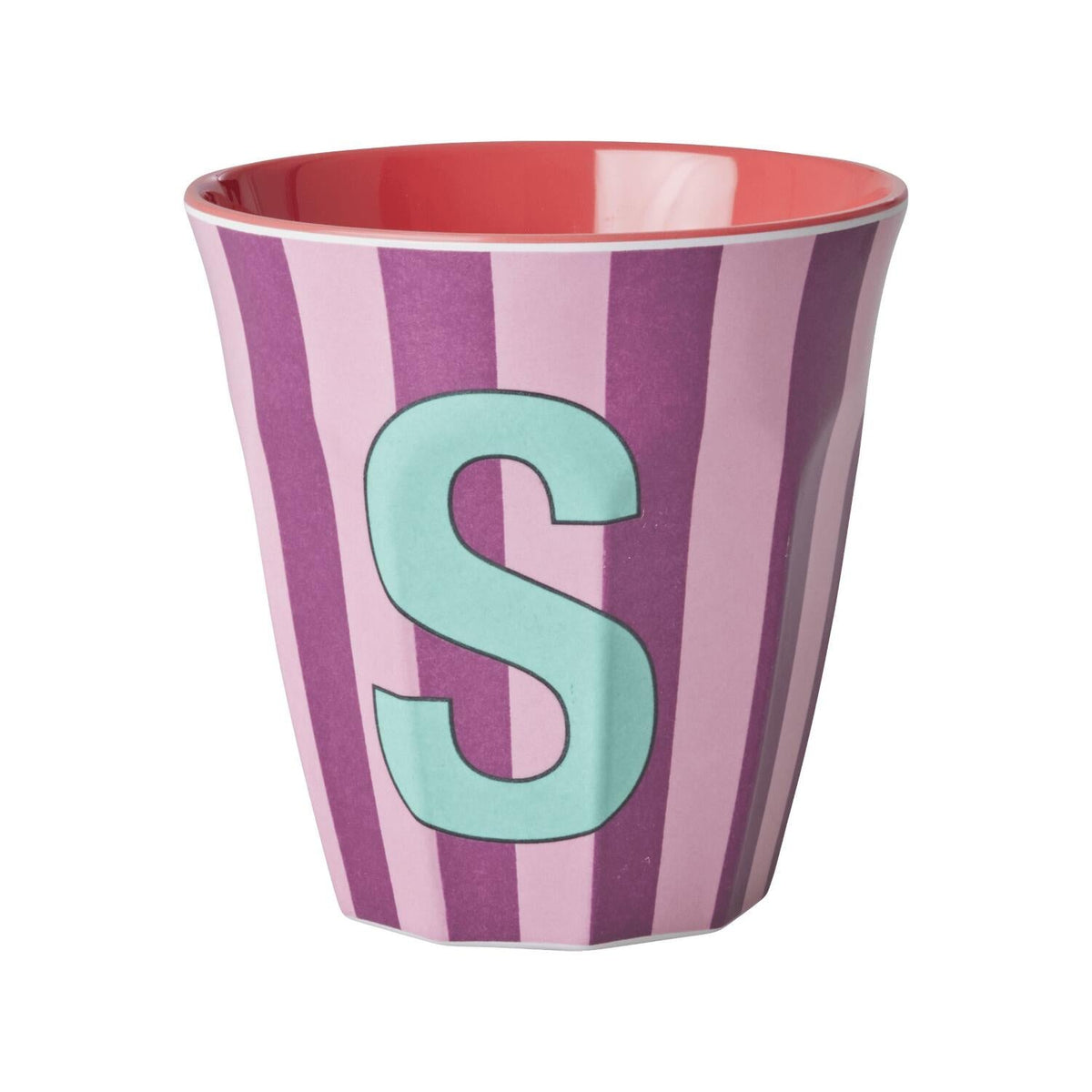Melamin Becher mit Streifen "Buchstabe S" - Medium (Rosa/Lila)