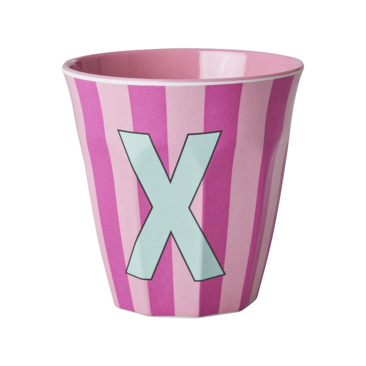 Melamin Becher mit Streifen "Buchstabe X" - Medium (Rosa/Pink)