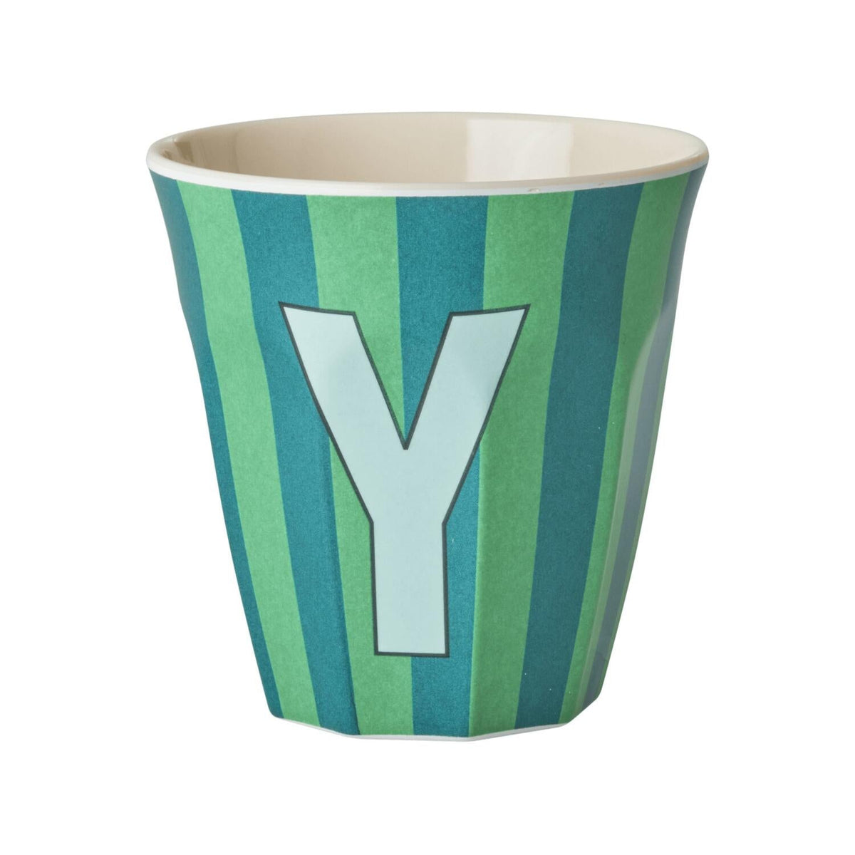 Melamin Becher mit Streifen "Buchstabe Y" - Medium (Grün/Türkis)
