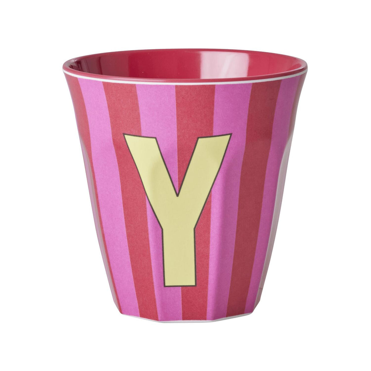 Melamin Becher mit Streifen "Buchstabe Y" - Medium (Pink/Rot)
