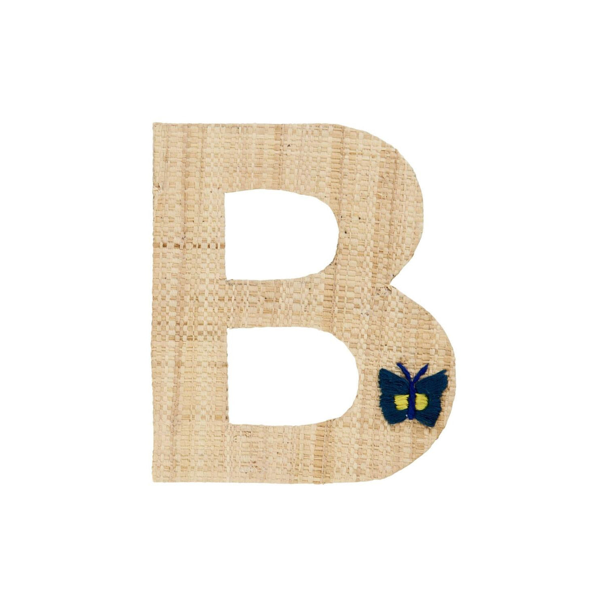 Bast-Buchstabe B aus Baststoff mit blauer Käferstickerei