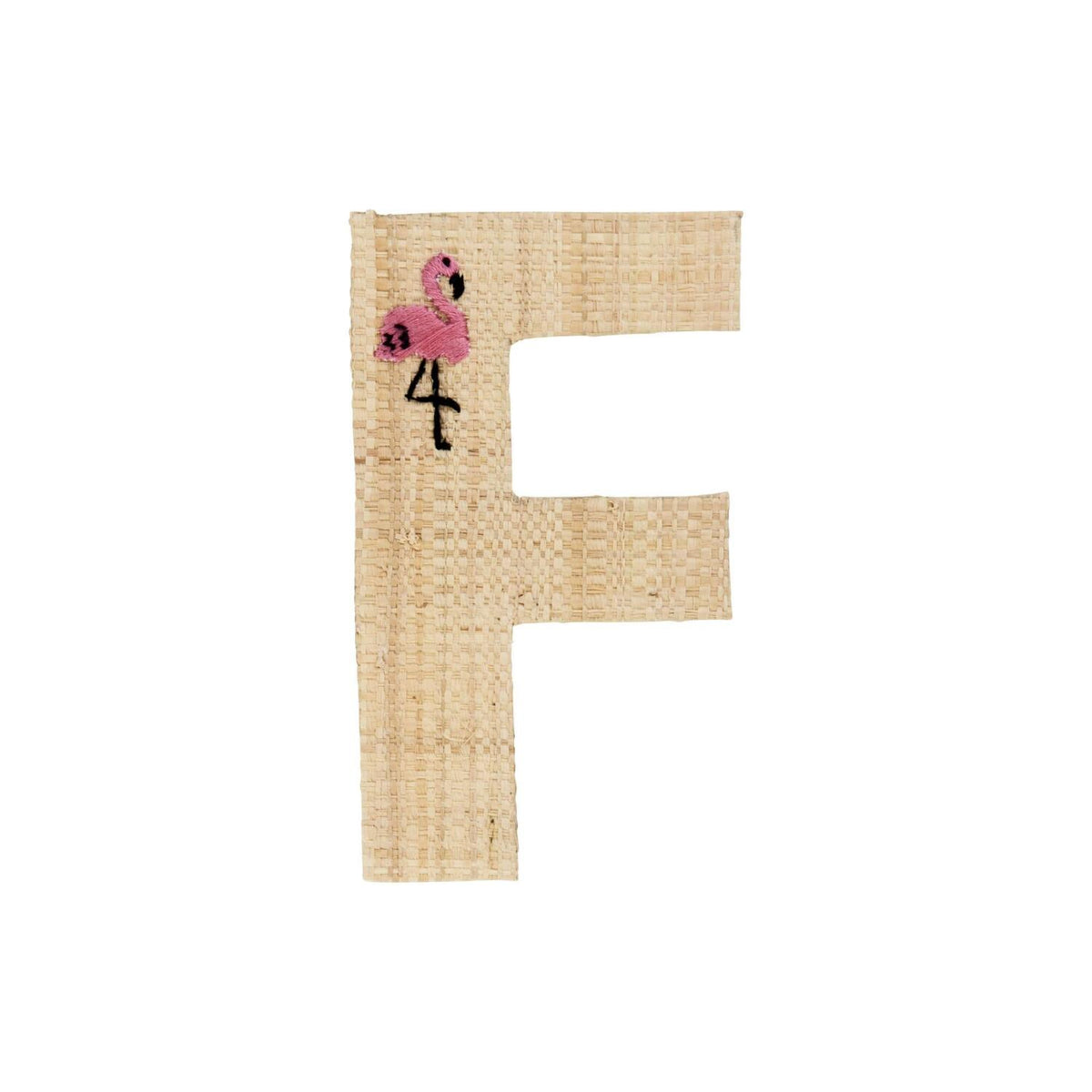 Bast-Buchstabe F aus Baststoff mit pinkem Vogelmotiv