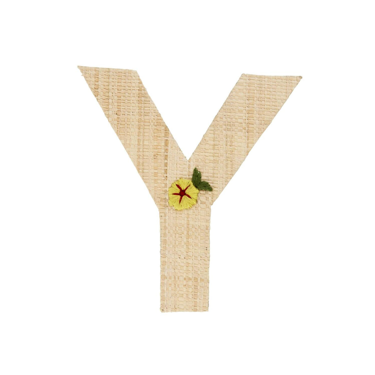 Bast-Sticker-Buchstabe Y aus Bast mit gelber Blume