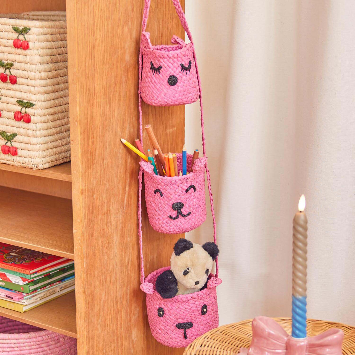 Hängende Aufbewahrung "Raffia - Animal Faces" - 12 cm (Pink)