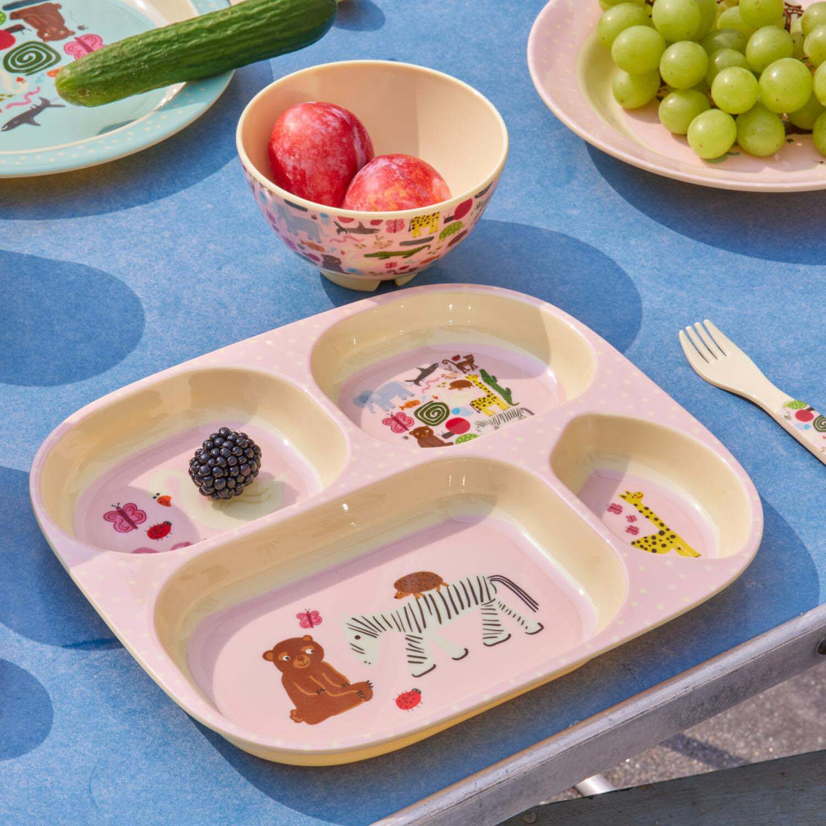 Melamin Babygeschirr-Set in Geschenkbox "Wildlife" (Pink)