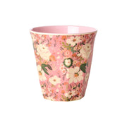 Melaminbecher mit rosa Blumenmuster, glatter Innenseite, M Größe