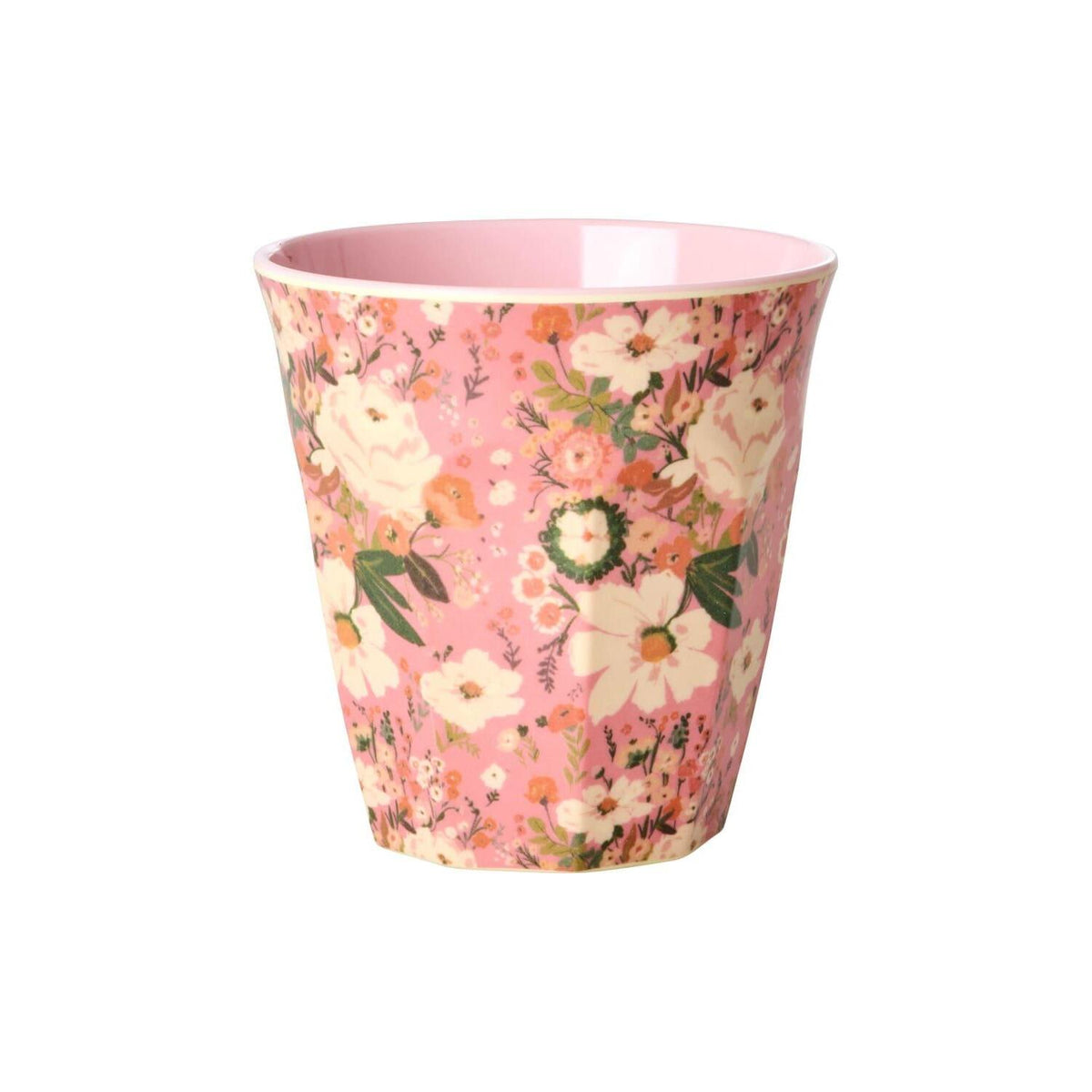 Melaminbecher mit rosa Blumenmuster, glatter Innenseite, M Größe