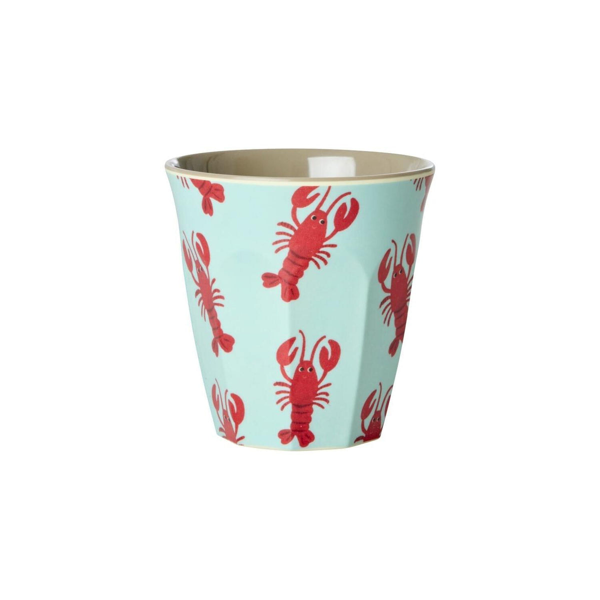 Melamin-Becher mit Hummer- und Krebs-Print, hellblau und rot