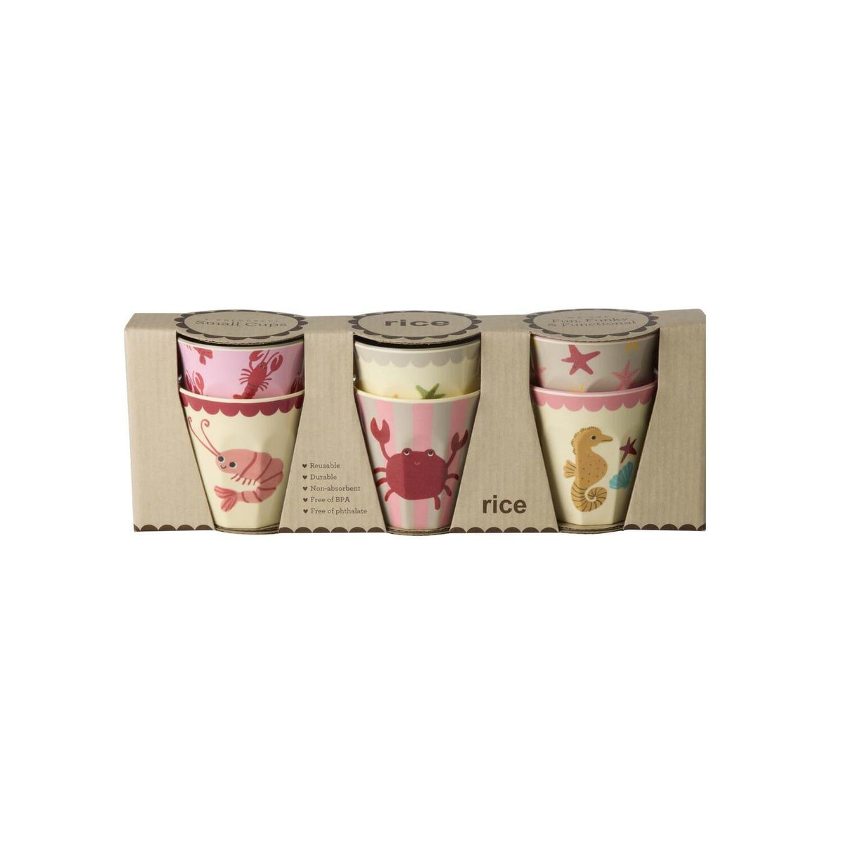 Melamin-Becher 6er-Set „Coral Ocean“ in Umverpackung, bunte S-Becher mit Meerestierdruck