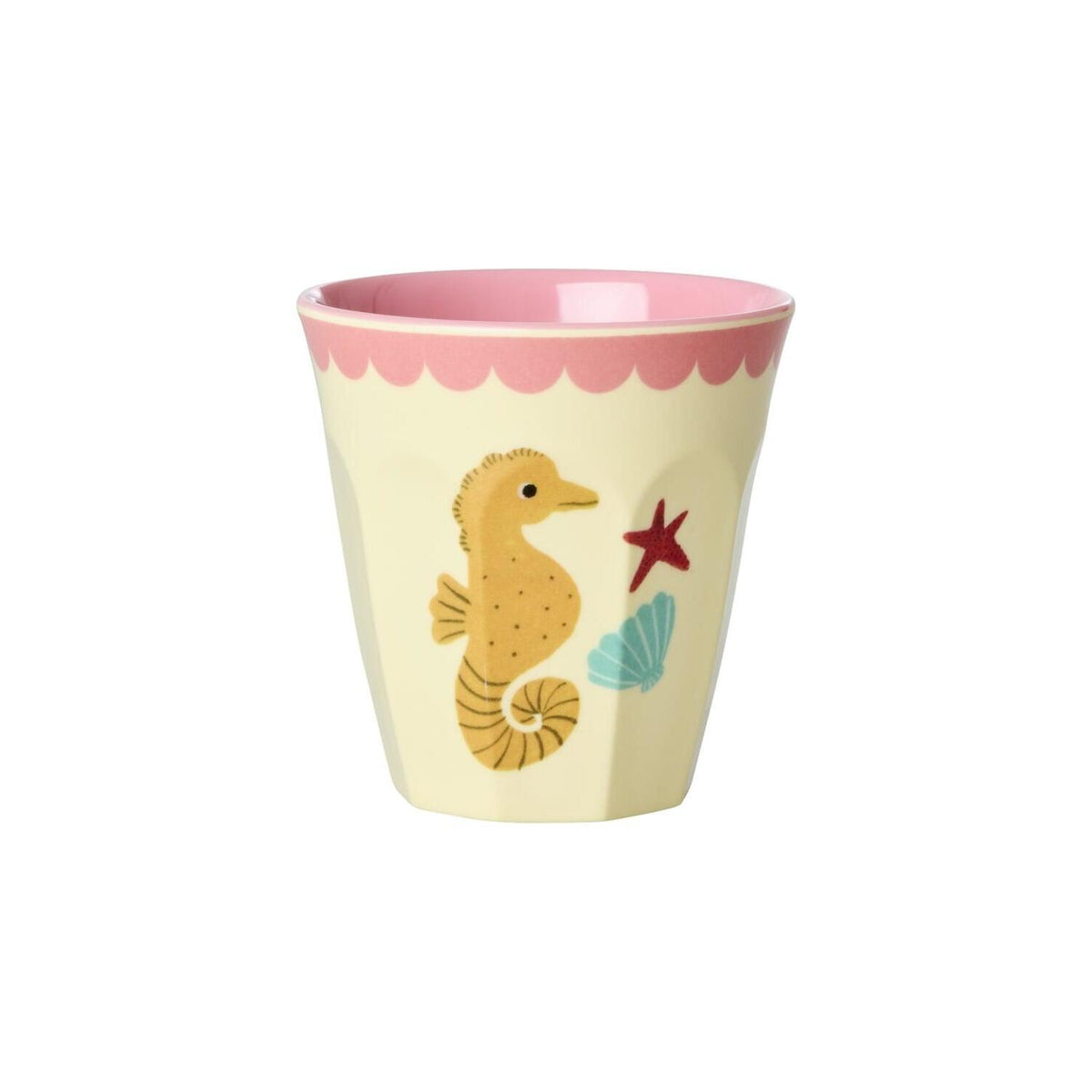Melamin-Becher S mit Seepferdchen und Seestern-Motiven, pastellbunt