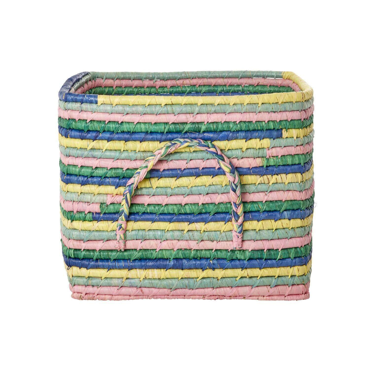 Quadratischer Korb "Raffia - Stripes" - 30x30x25 cm (Bunt)