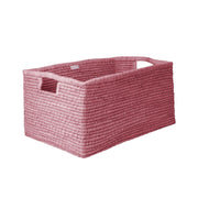 Rosa Raffia-Korb XL, rechteckige offene Form, grob gewebte Seitenwände