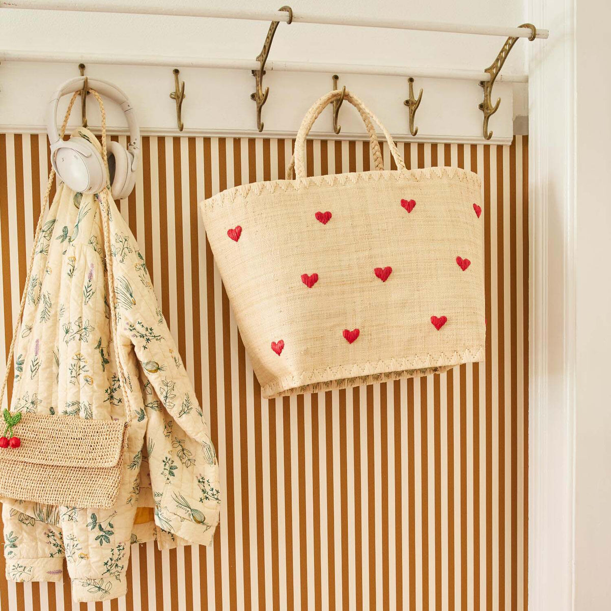 Tasche "Raffia - Darling Hearts" - L (Natur)