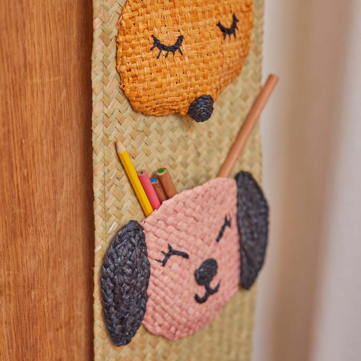 Wandaufhänger "Raffia - Animal Face Pockets" - 20x60 cm (Natur)