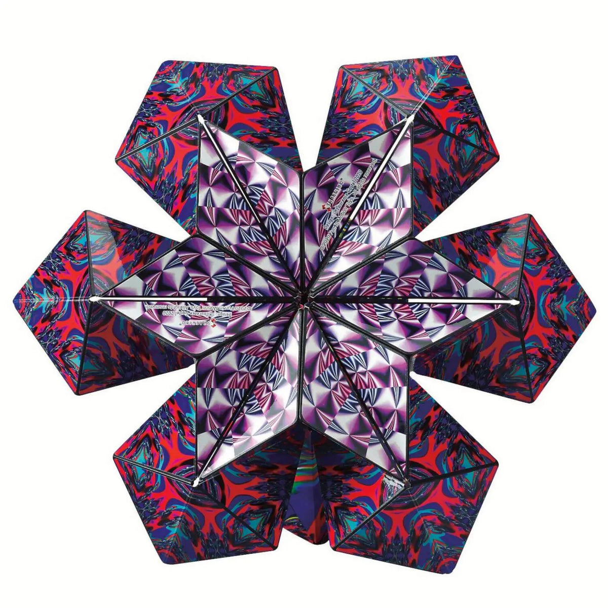 Magnetwürfel, sternförmige Anordnung, mittig silberfarbene Prismenoptik