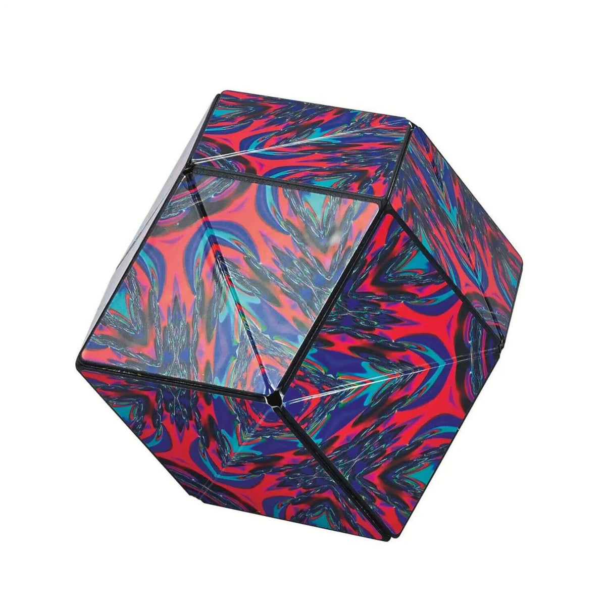 Magnetwürfel „Chaos“ in Würfelform, außen mehrfarbiges abstraktes Muster in Blau, Rot und Lila