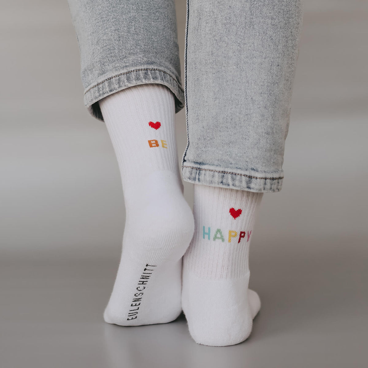 Socken "be happy" - Gr. 39-42 (Weiß)