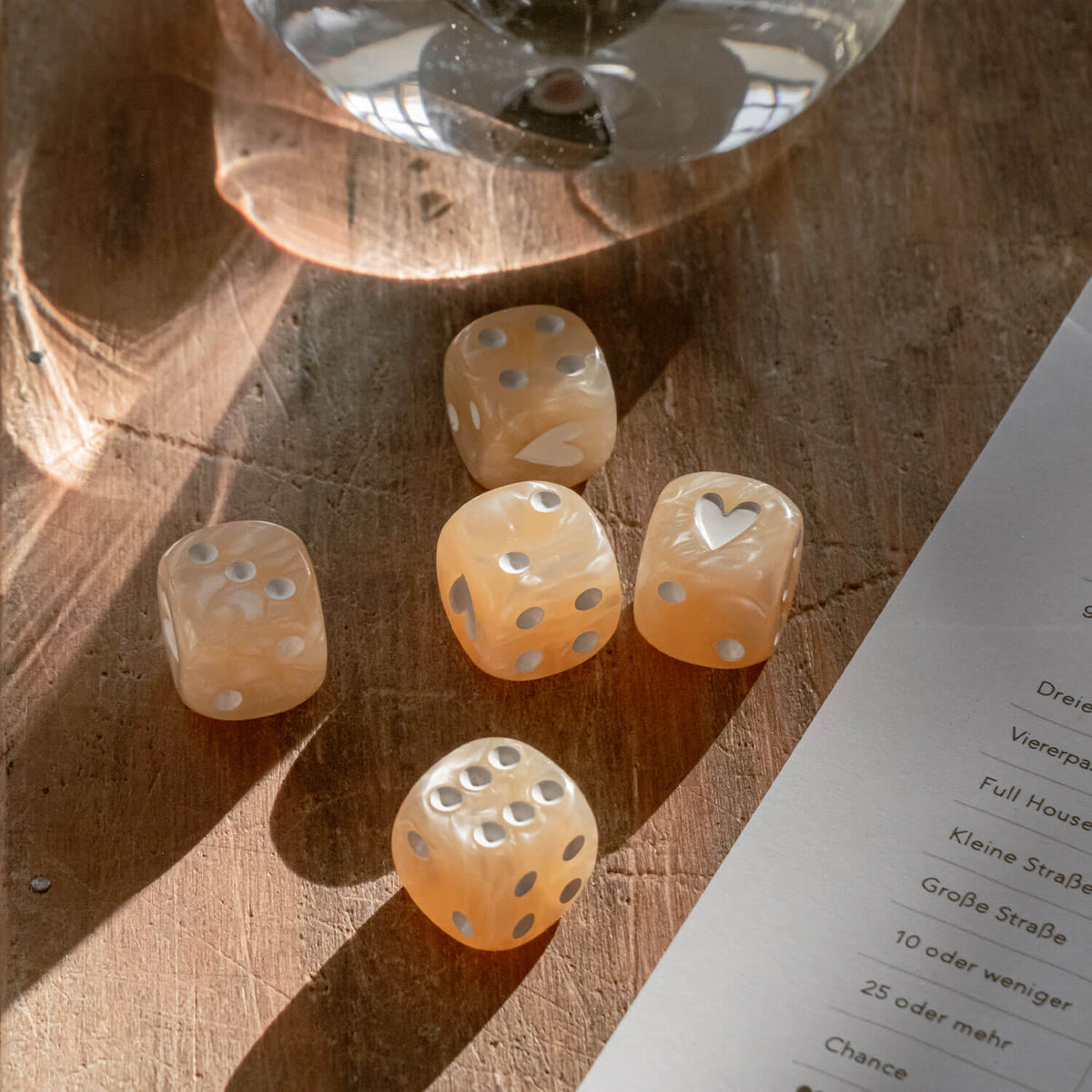Kniffel-Set aus Würfel, Kugelschreiber & Block (Creme)