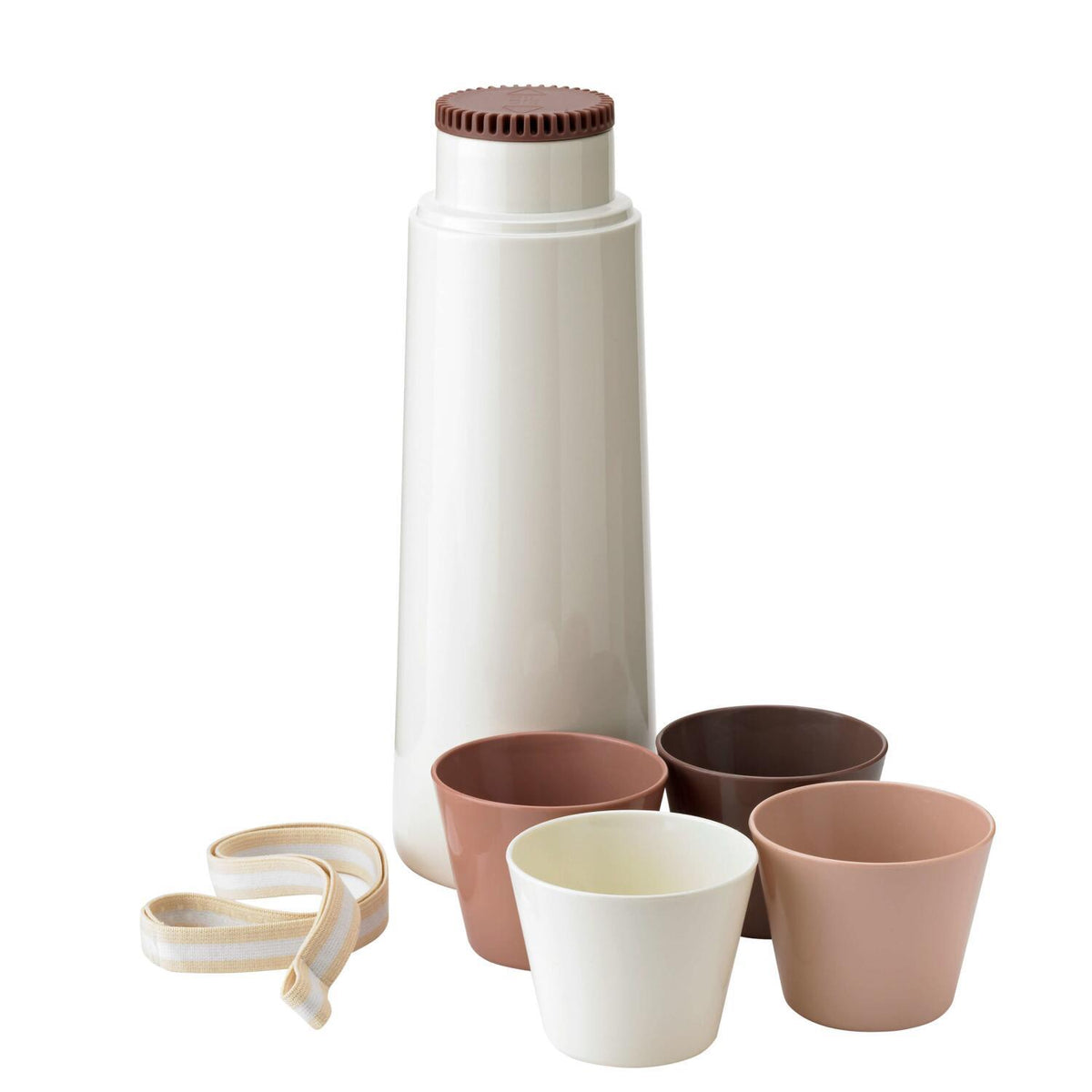 Isolierflasche mit 4 Tassen "PICNIC" - 9x33 cm (Rosa/Weiß)